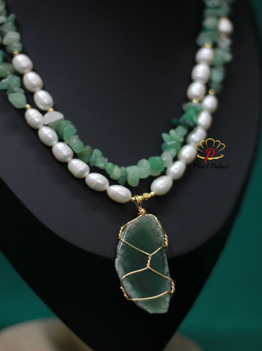 Rice pearl & penna stone With pendant