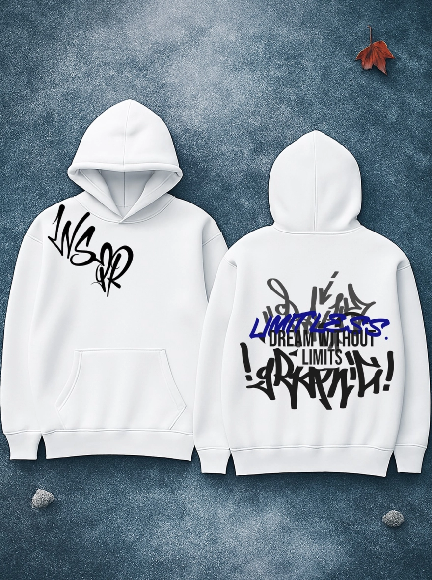 Word Cloud Graphic Printed Unisex White Hoodie