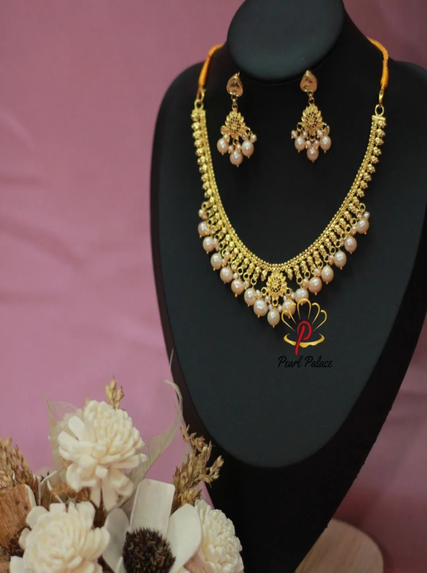 18K Gold Plated with Pink Pearl Bridal Necklace Set