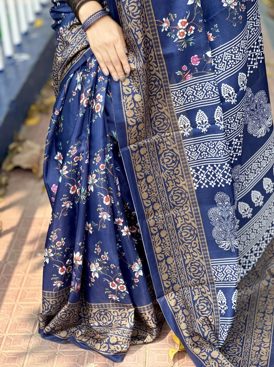Neel Maya – Deep Blue Half Silk Sharee