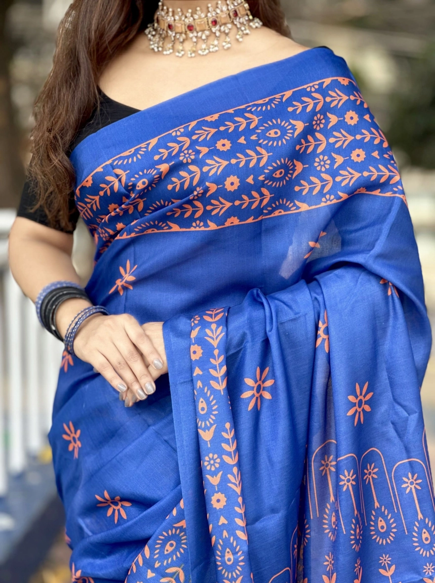 Neel Aparajita Digital Print – Premium Soft Silk Sharee