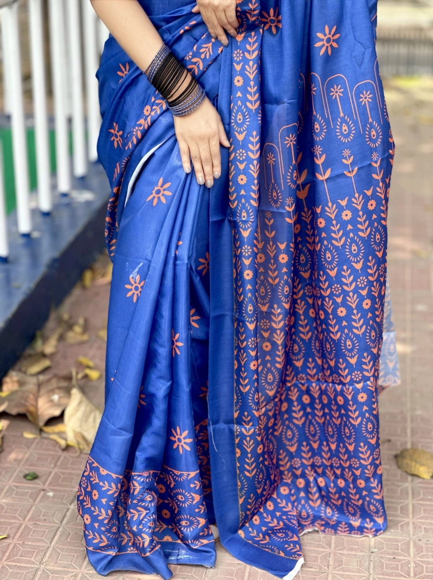 Neel Aparajita Digital Print – Premium Soft Silk Sharee