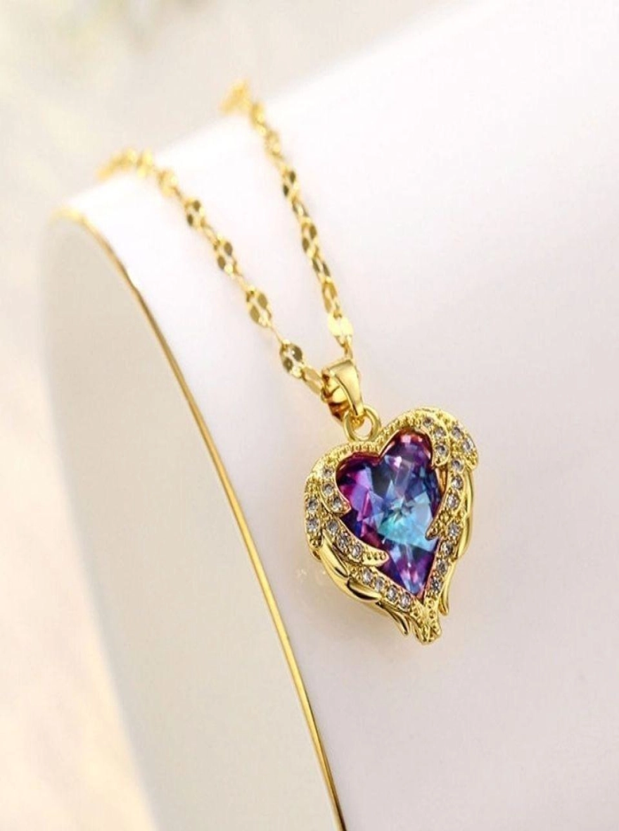 Ocean Heart Stone Love Shape Necklace for Women - 2 Pcs Set