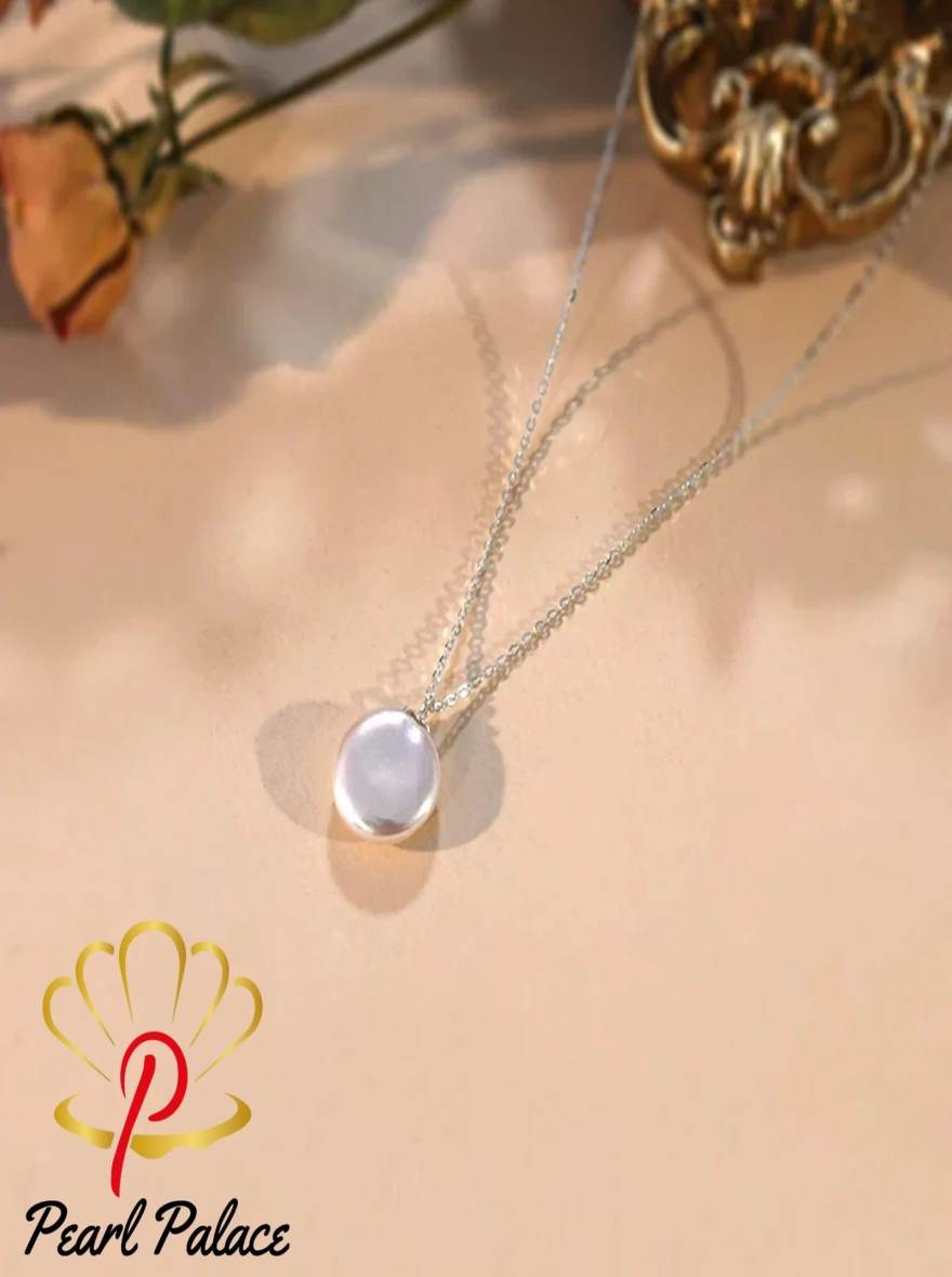 Natural Baroque Pearl 925 Sterling Silver Necklace Fashion Freshwater Pearl Coin Pendant
