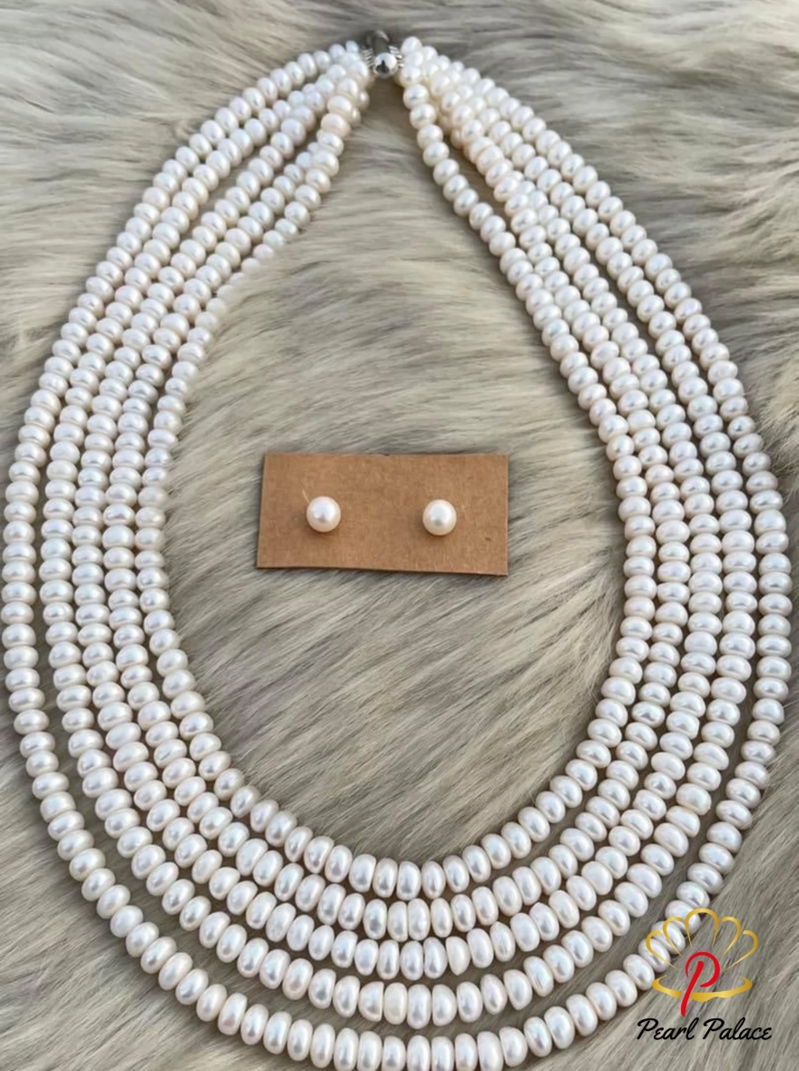 Multi-Strand Freshwater Pearl Necklace with Stud Earrings.