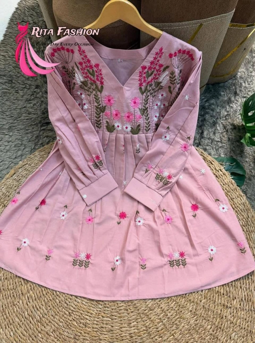 Garden Bloom Floral Embroidered Pleated Kurti