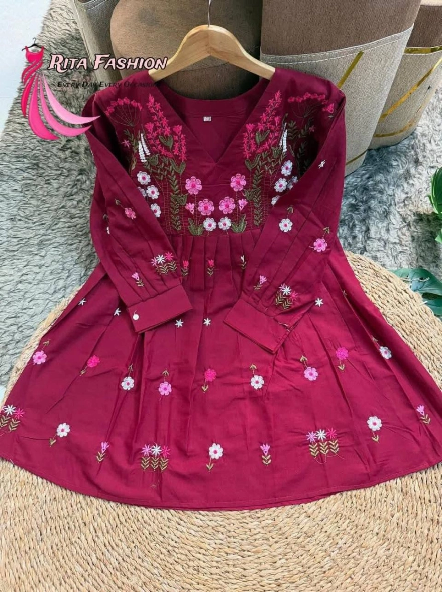 Garden Bloom Floral Embroidered Pleated Kurti