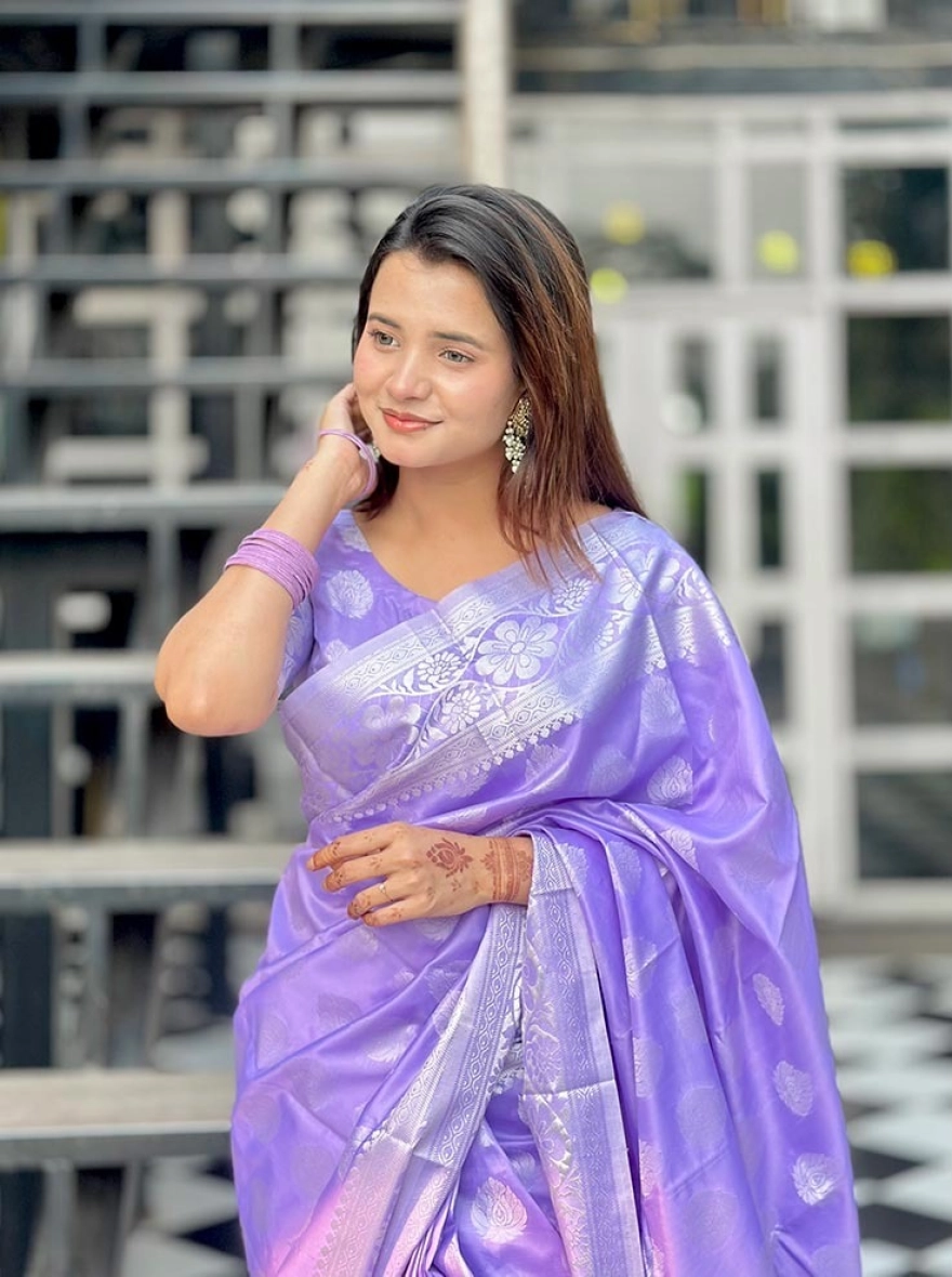 Lavender Silver Zariwork Silk Saree