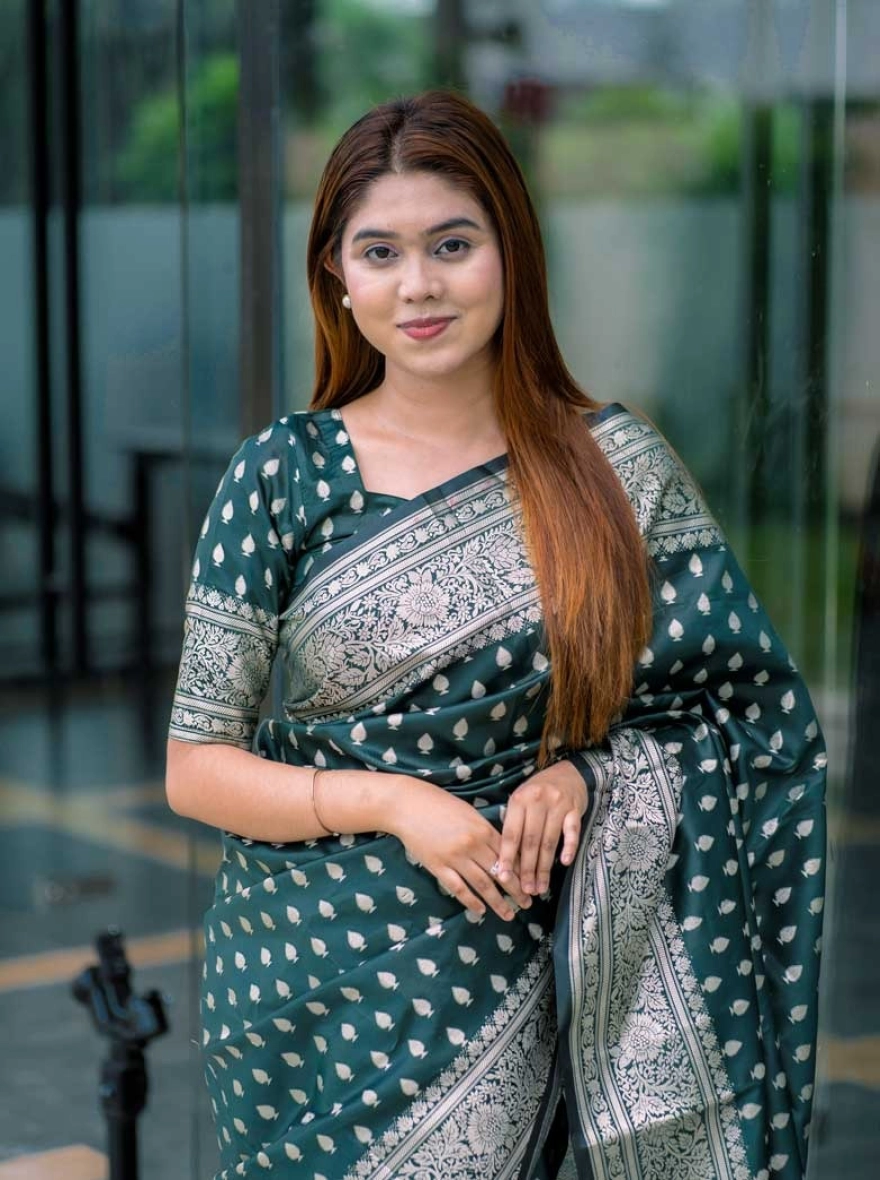 Emerald Silver Katan Saree