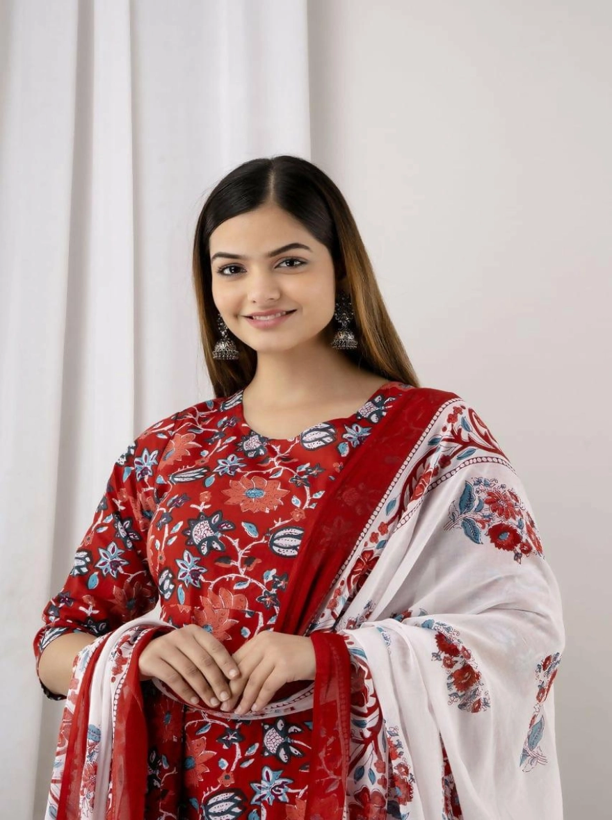 Readymade Full AC Cotton Casual Floral Printed Kurti Set