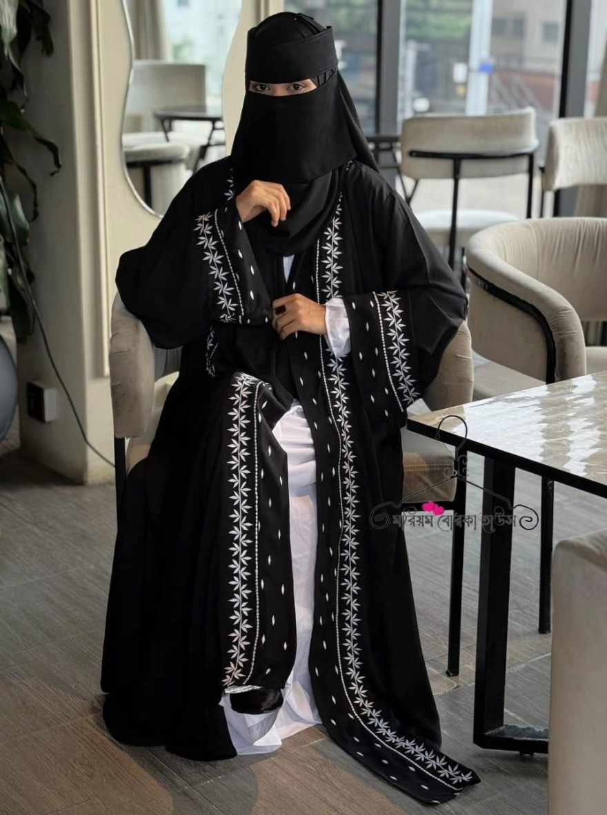 Star-Dust Embroidered Midnight Open Abaya