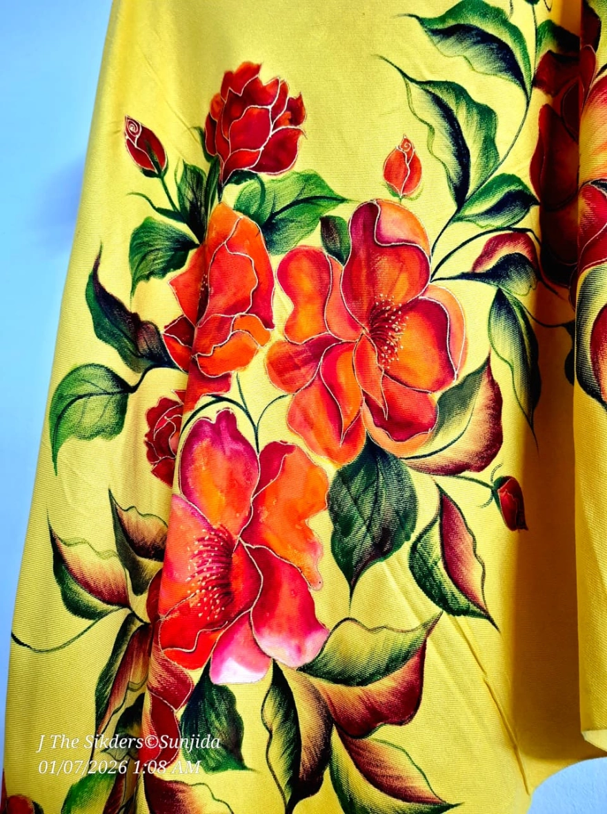 Sun-Drenched Rose Hand-Painted Yellow Winter Shawl
