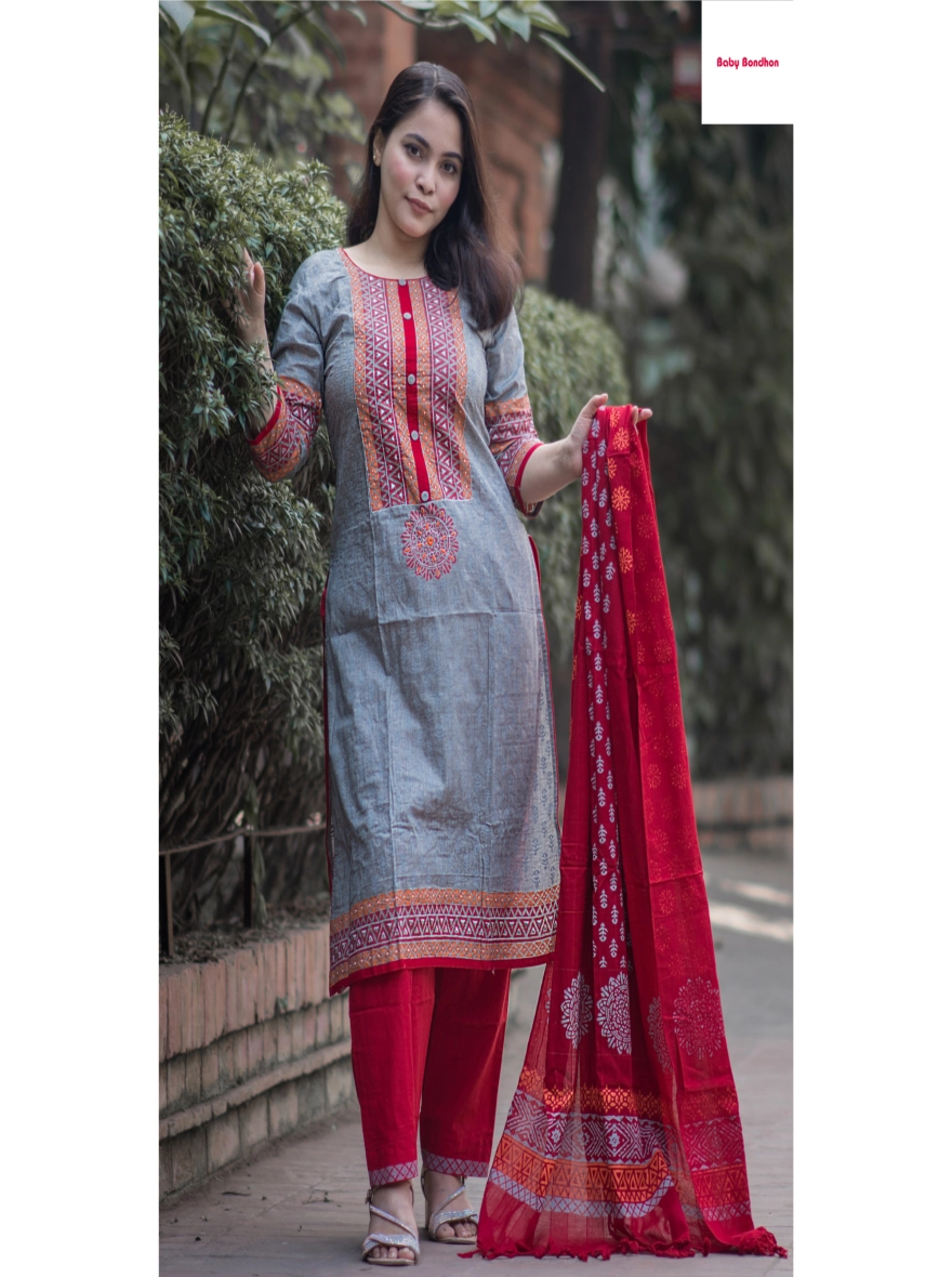 Premium Aarong Cotton Three Piece