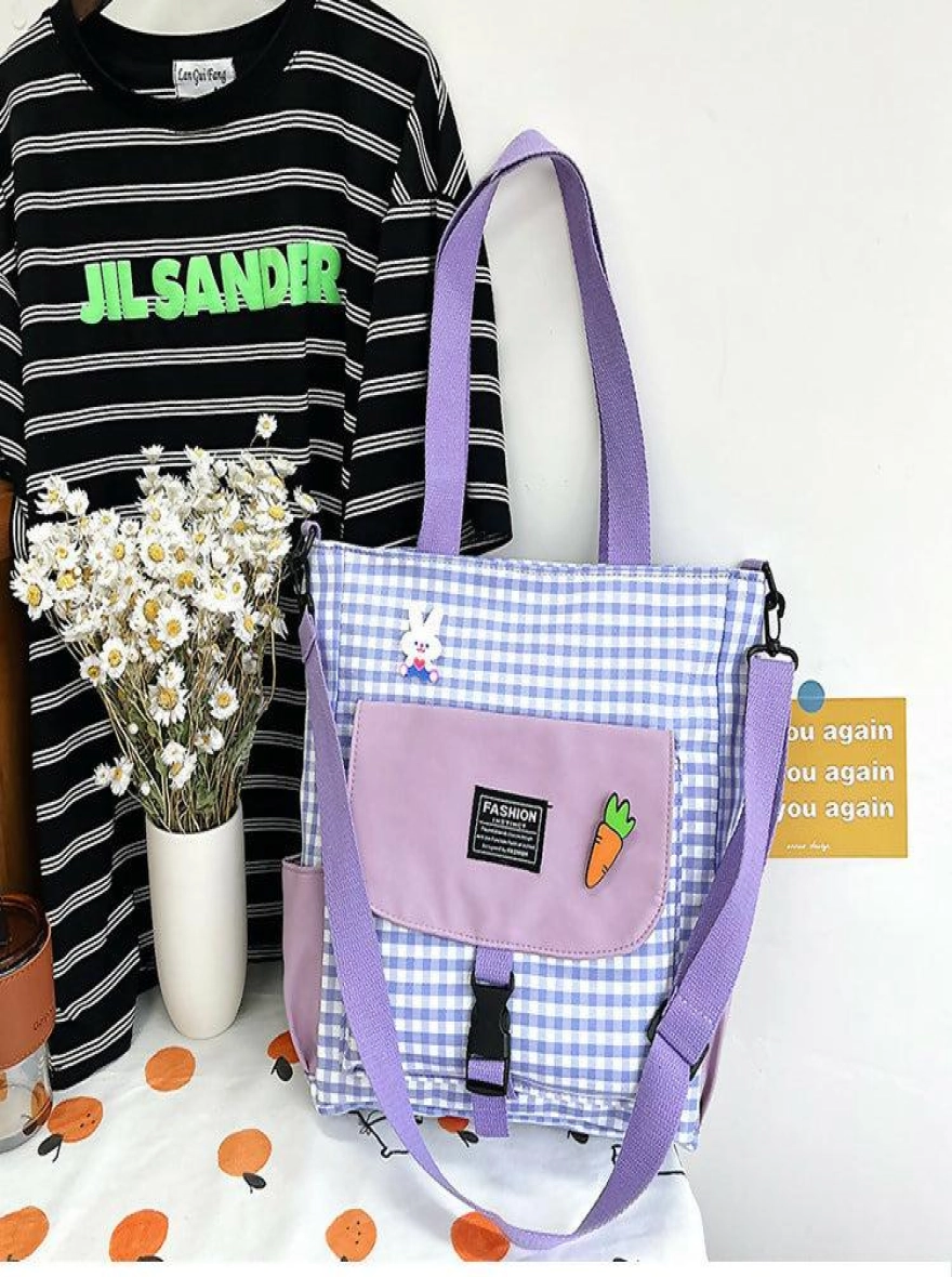 Plaid Nylon Waterproof Shoulder Bag with Large Space