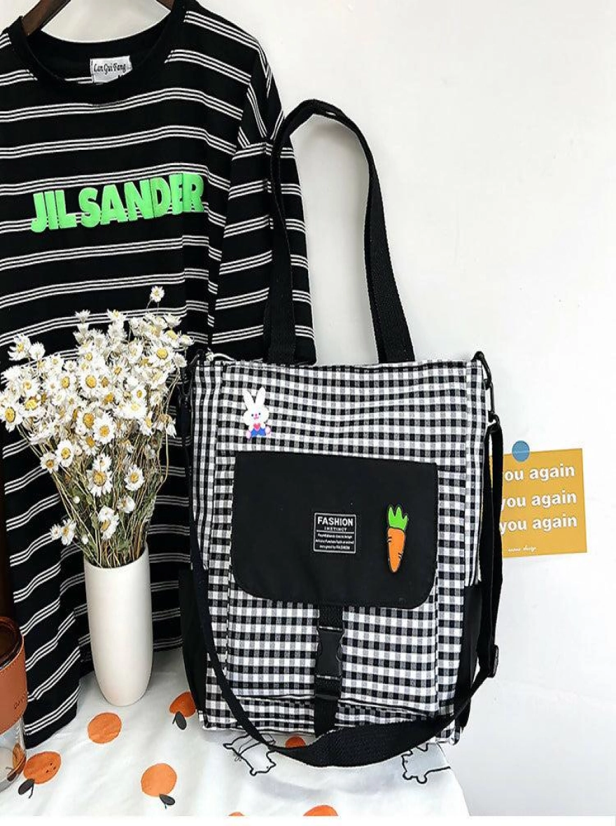 Plaid Nylon Waterproof Shoulder Bag with Large Space