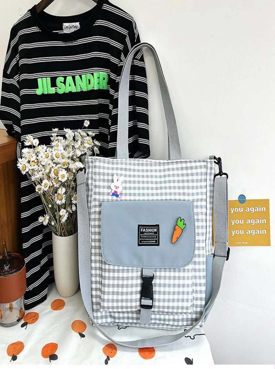 Plaid Nylon Waterproof Shoulder Bag with Large Space