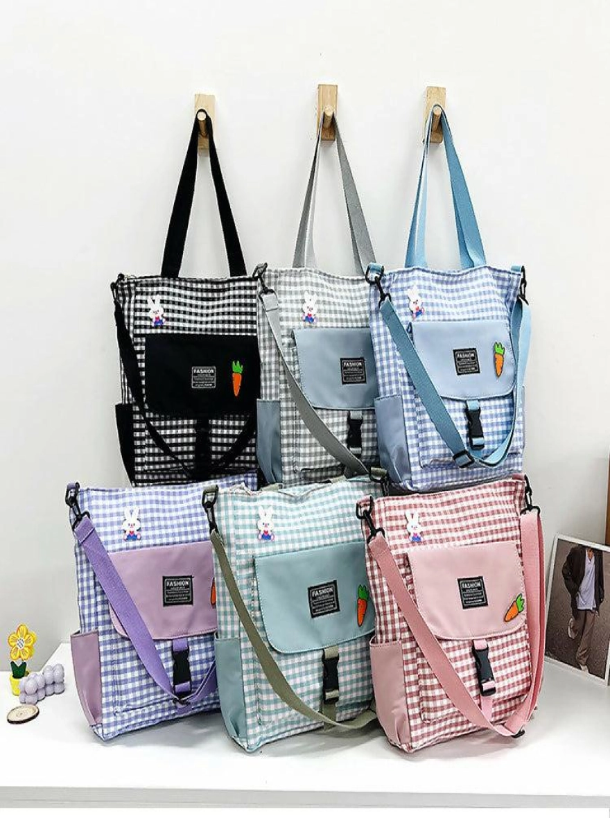 Plaid Nylon Waterproof Shoulder Bag with Large Space