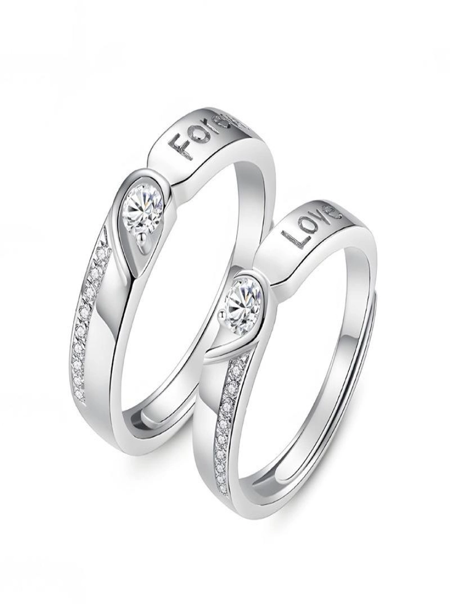 Simulated diamond premium resizable couple ring promise ring with free gift box