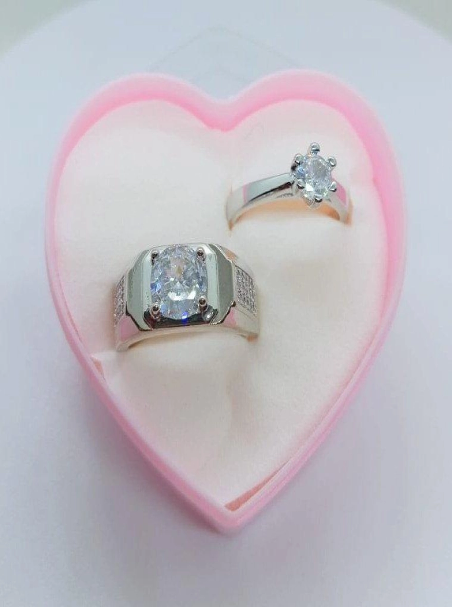 Simulated diamond premium resizable couple ring promise ring with free gift box