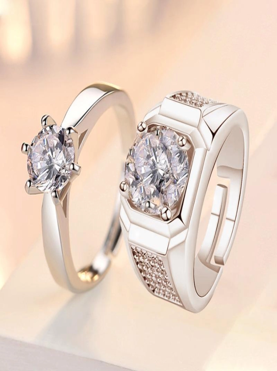Simulated diamond premium resizable couple ring promise ring with free gift box
