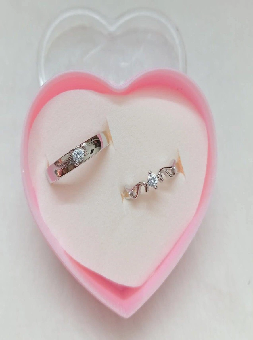 Premium simulated diamond resizable couple ring promise ring with box