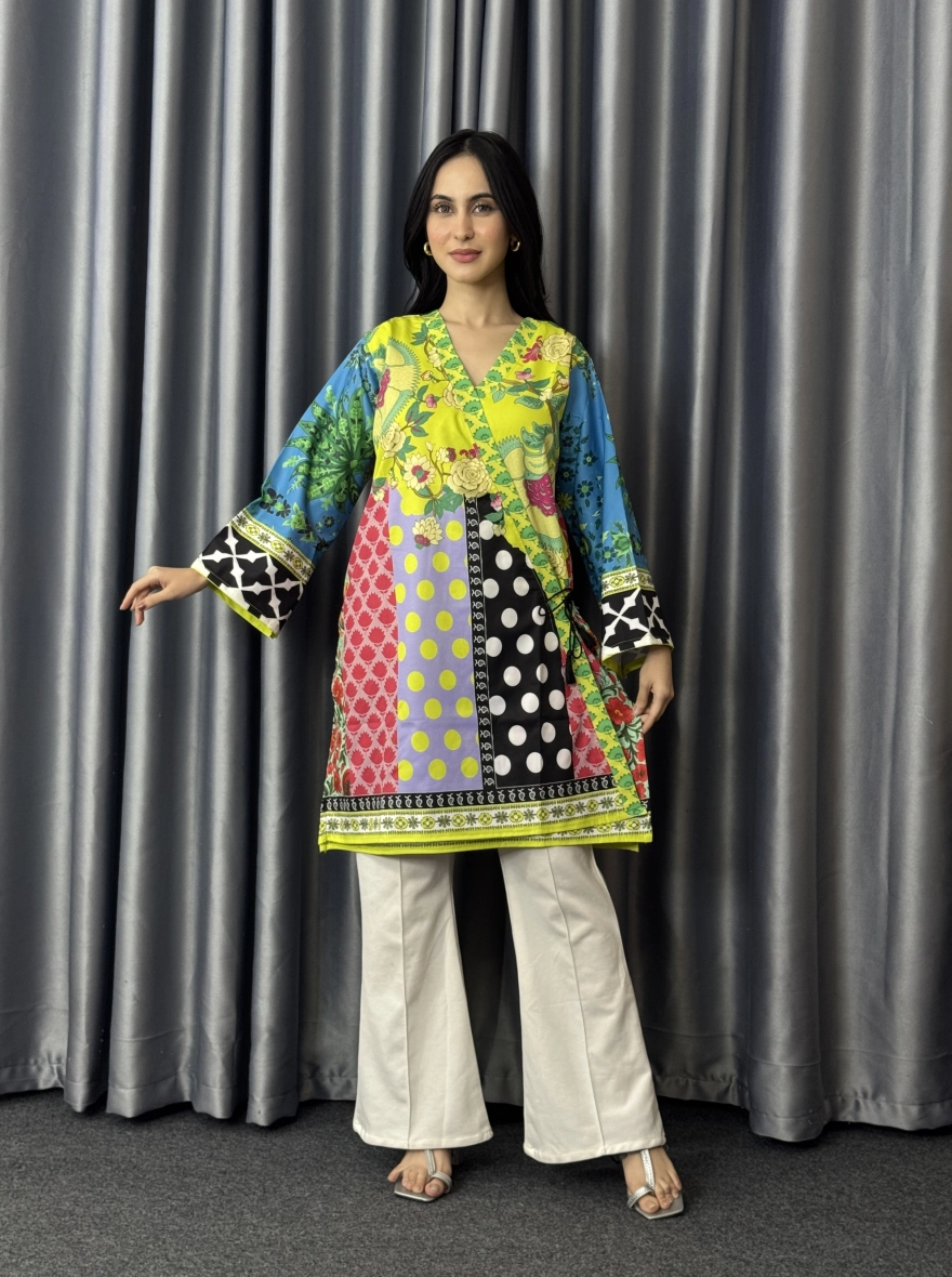 Vibrant Multi-Pattern Patchwork Fusion Kurti