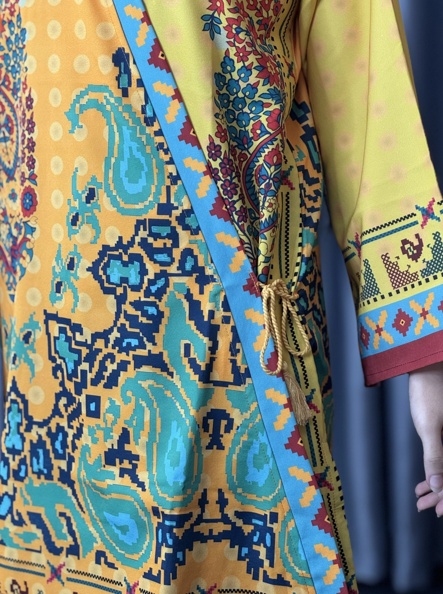 Golden Mustard Paisley Fusion Angrakha Kurti