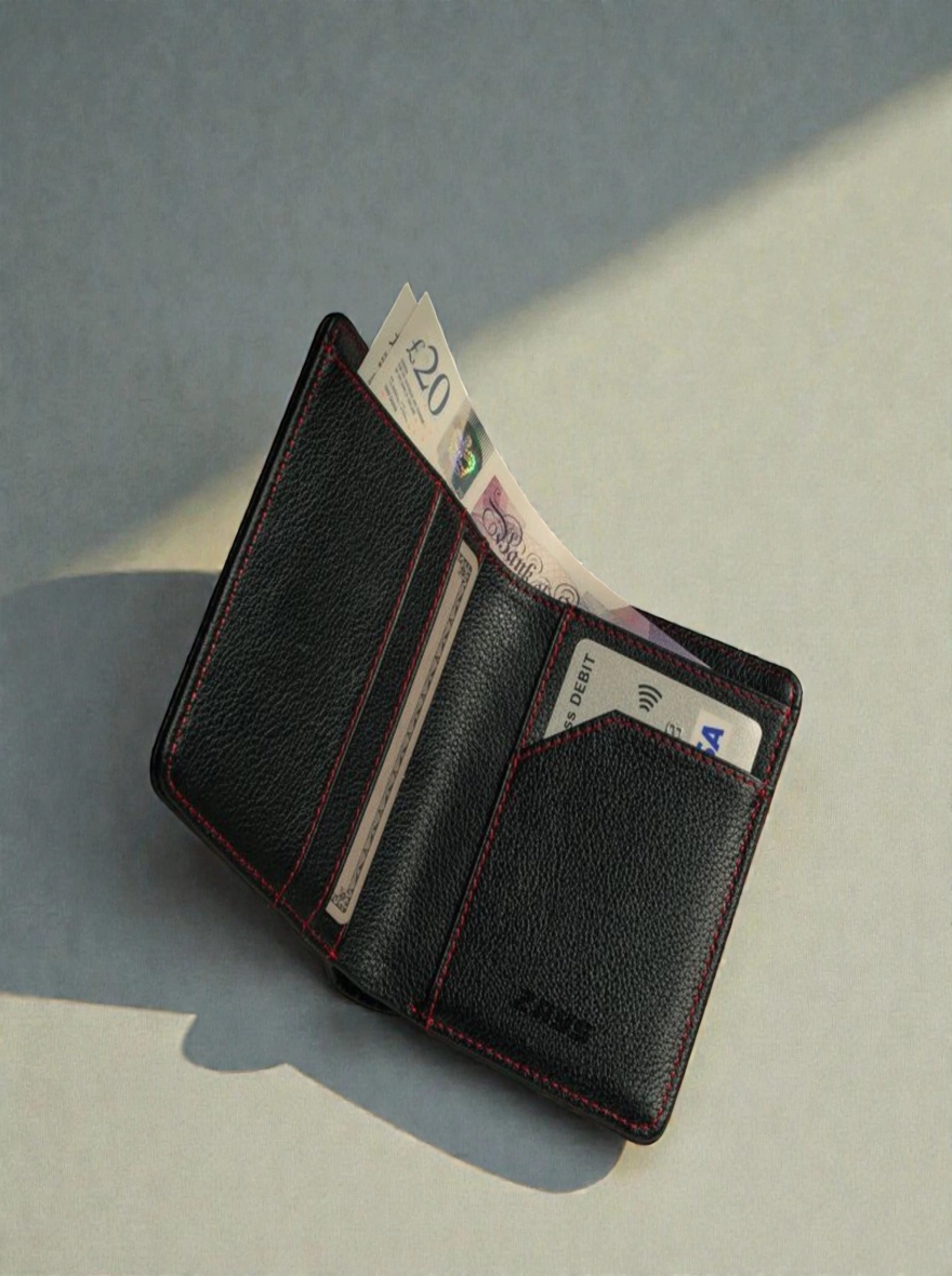 Zays Handcrafted Premium Leather Bifold Short Wallet Tread