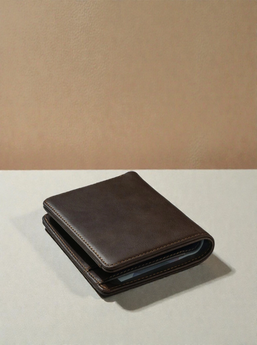 Zays Handcrafted Premium Leather Bifold Short Wallet Tread