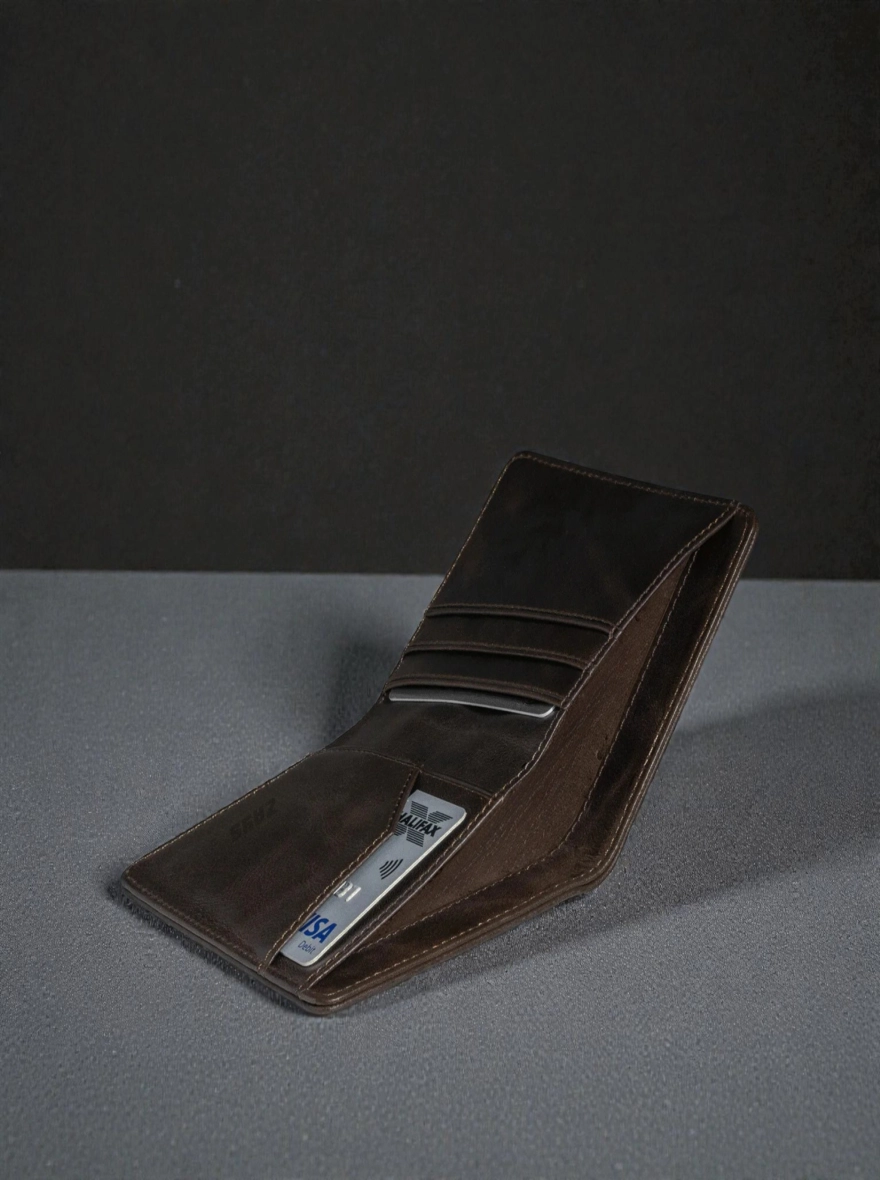 Zays Handcrafted Premium Leather Bifold Short Wallet Tread