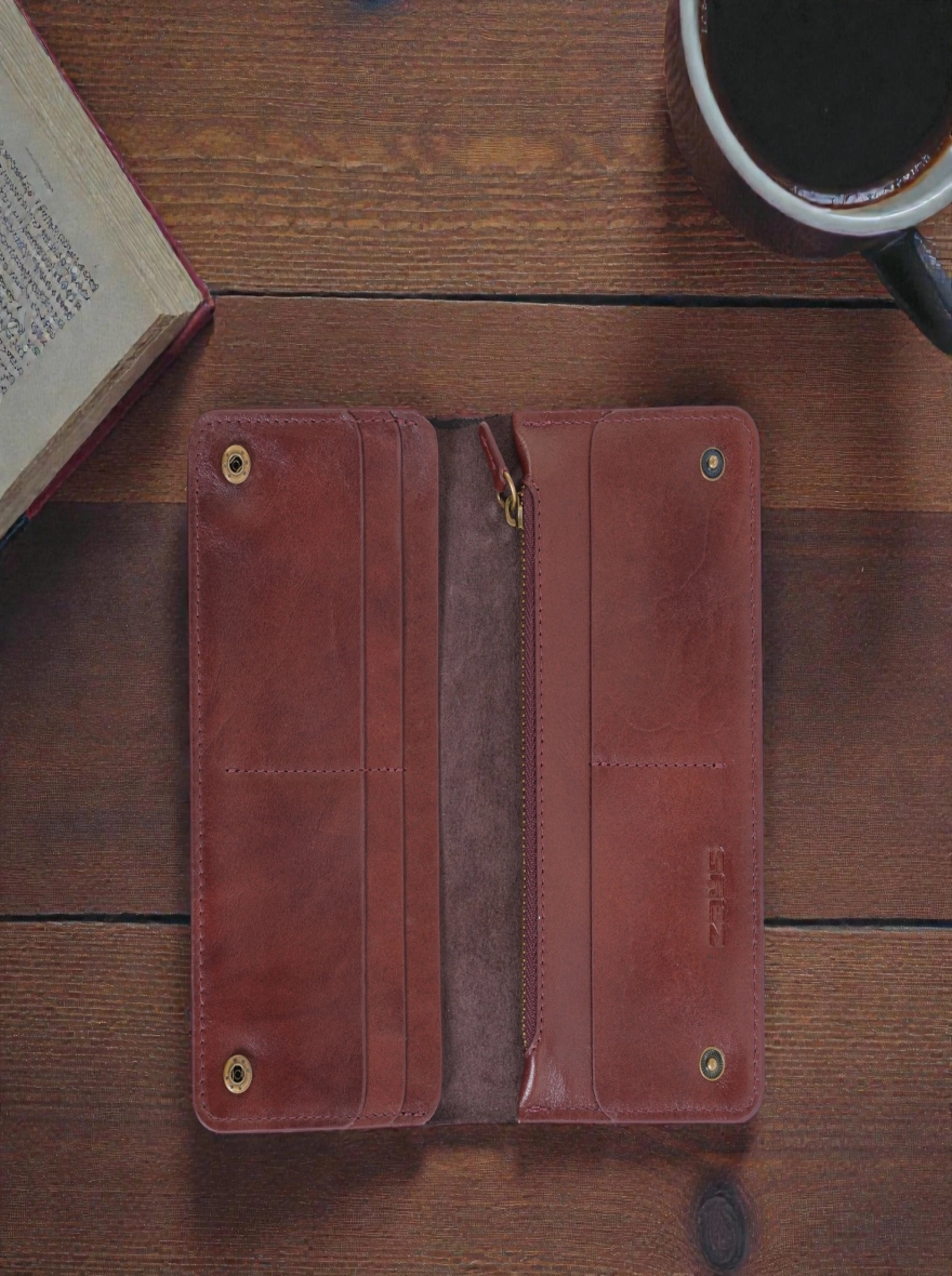 Zays Handcrafted Full-Grain Leather Long Wallet