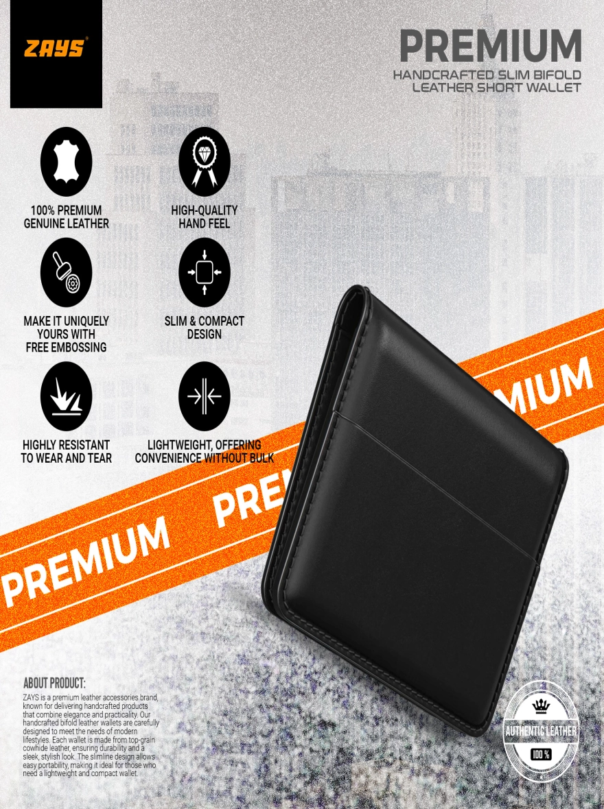Zays Handcrafted Premium Leather Super Slim Card Holder Mini Wallet