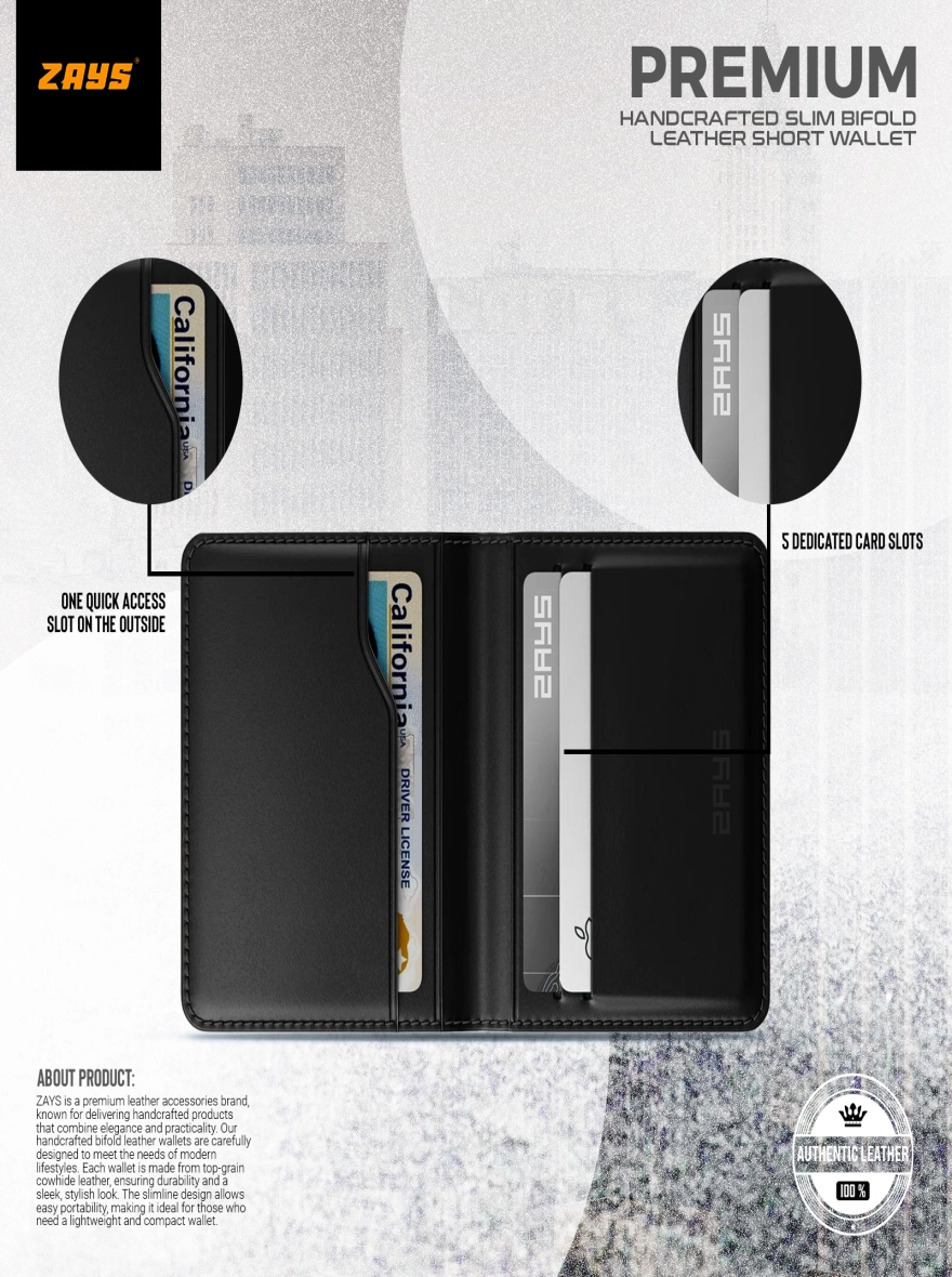 Zays Handcrafted Premium Leather Super Slim Card Holder Mini Wallet