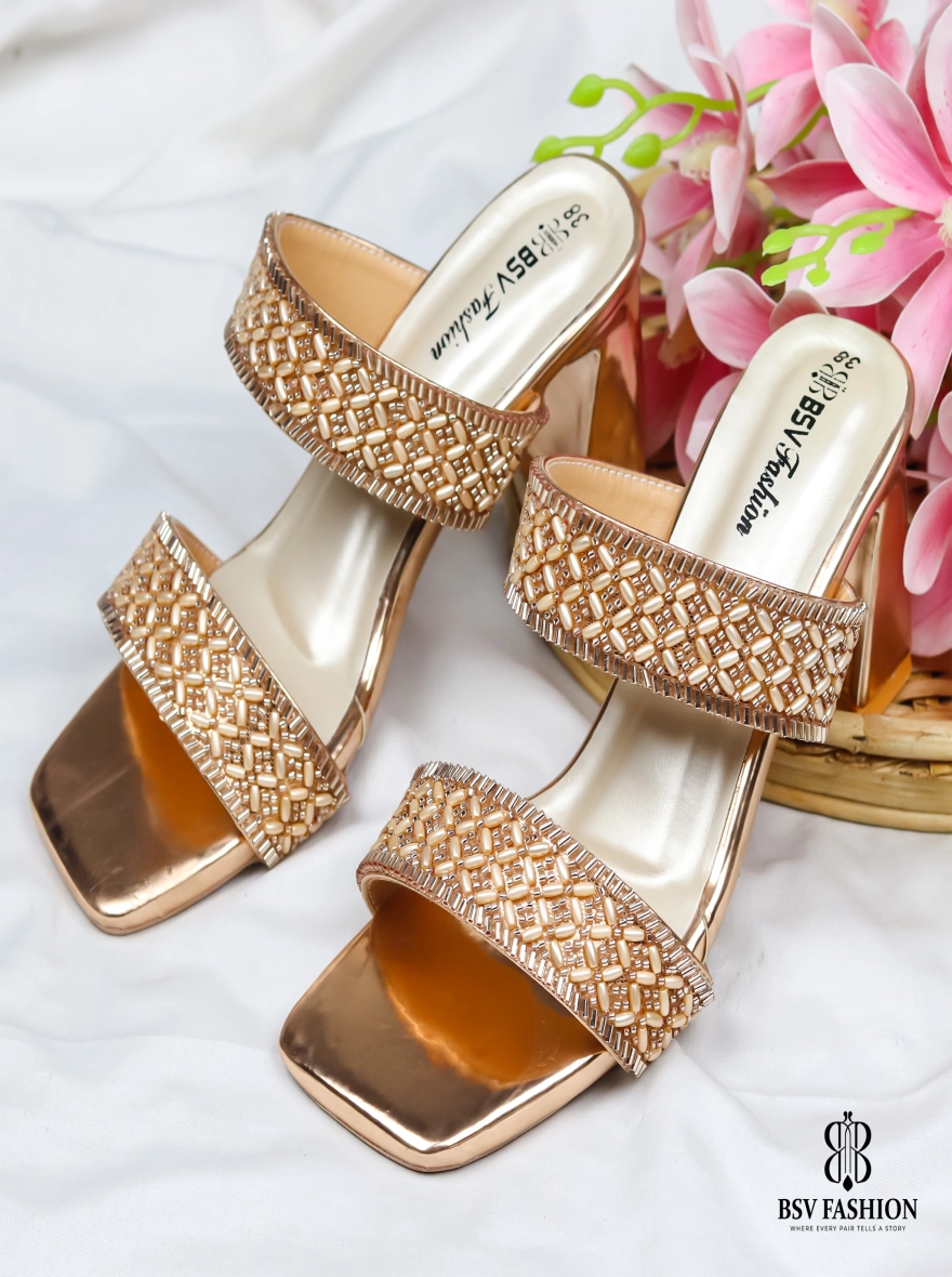 Elegant 3-Inch Heels in Rose Gold & White