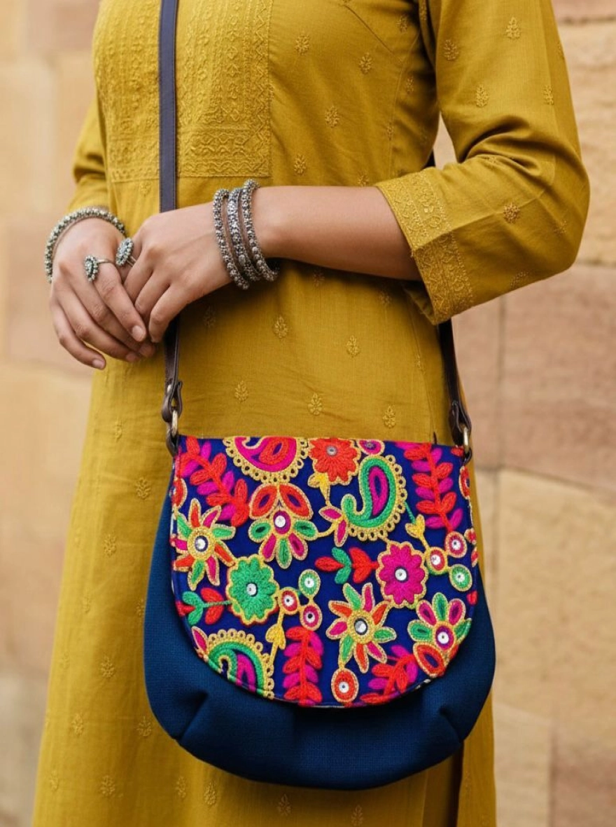 Midnight Bloom Mirror-Work Bag