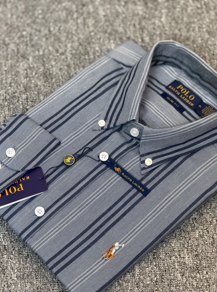 RL Premium Grey and Navy Blue Stripe Shirt