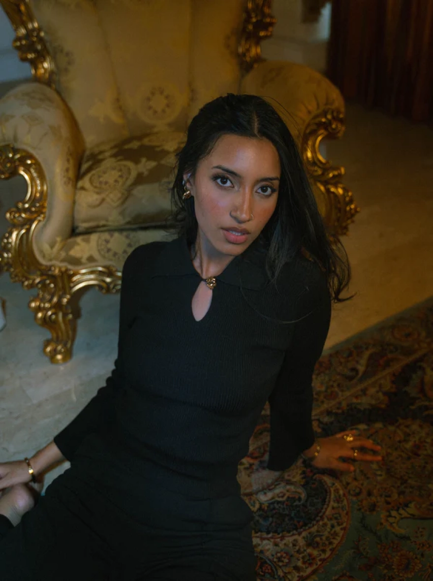 Gabriella Jet Black Polo Sweater with Gold Buttons