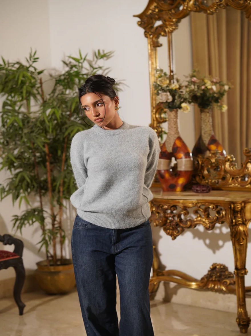 Bianca Mint Textured Crewneck Sweater