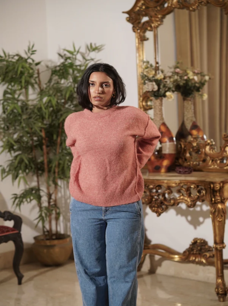 Bianca Pink Textured Crewneck Sweater