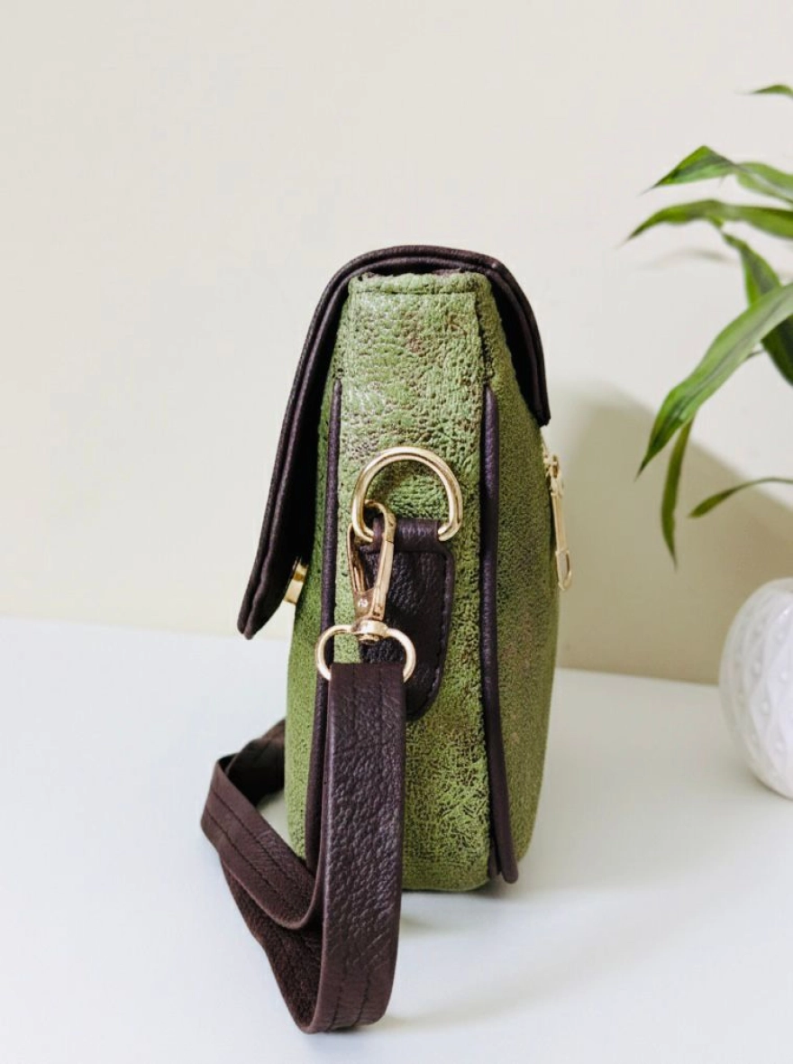 Sage Moss Textured Saddle Bag