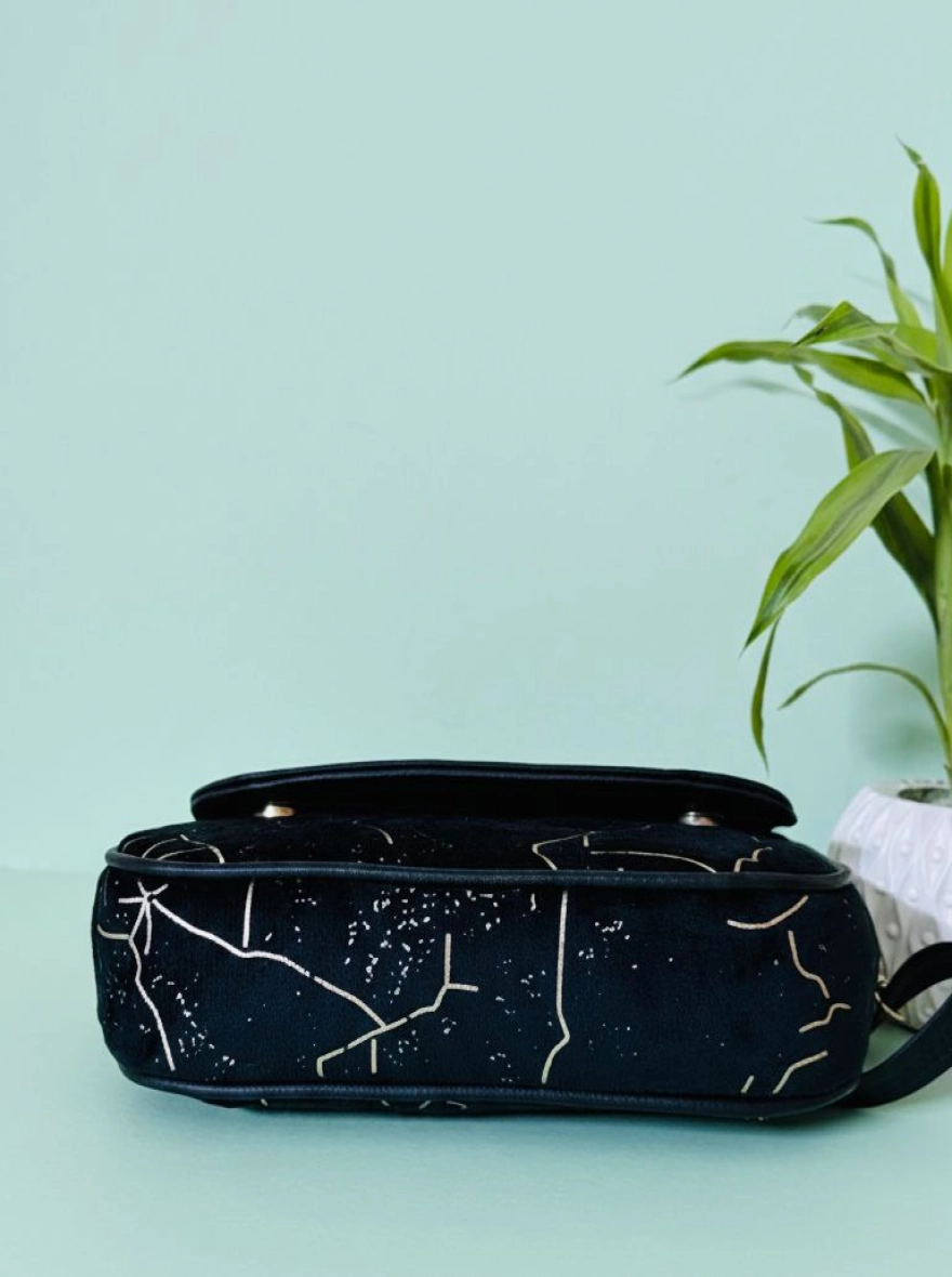 Starlit Night Black Velvet Saddle Bag