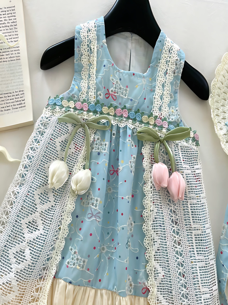Imported Sleeveless Sky Blue Lace Casual Dress