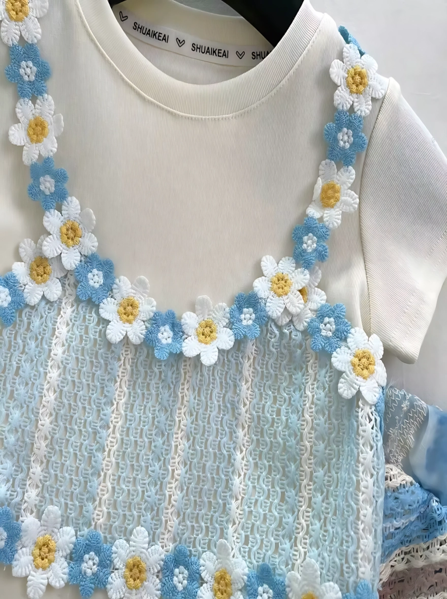 Imported Flower Casual Tops & Short Skirt Set (China)