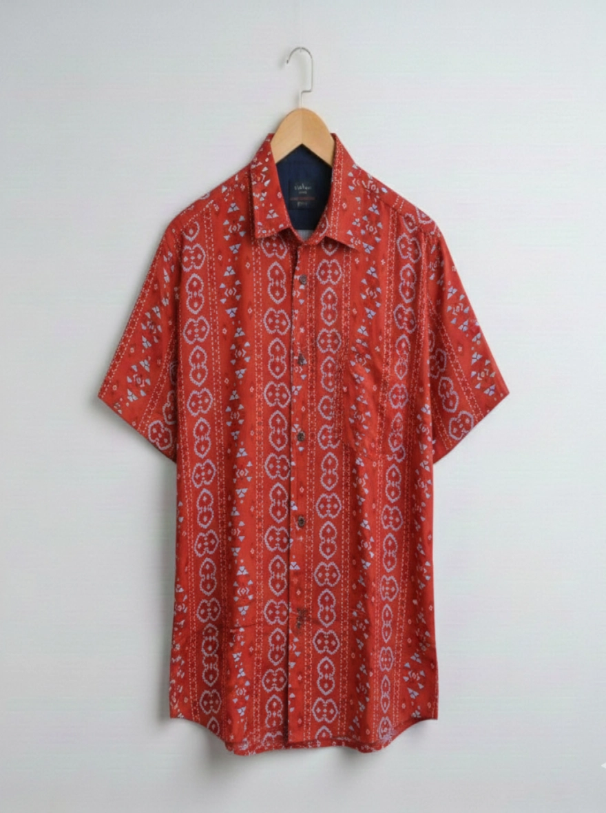 Men’s Traditional Taat Print Red Half Shirt