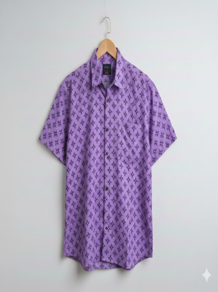 Men’s Purple Floral Blossom Taat Half Shirt