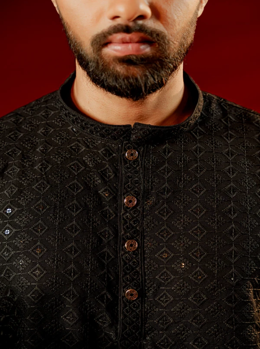 Zameer Embroidered Panjabi – Black