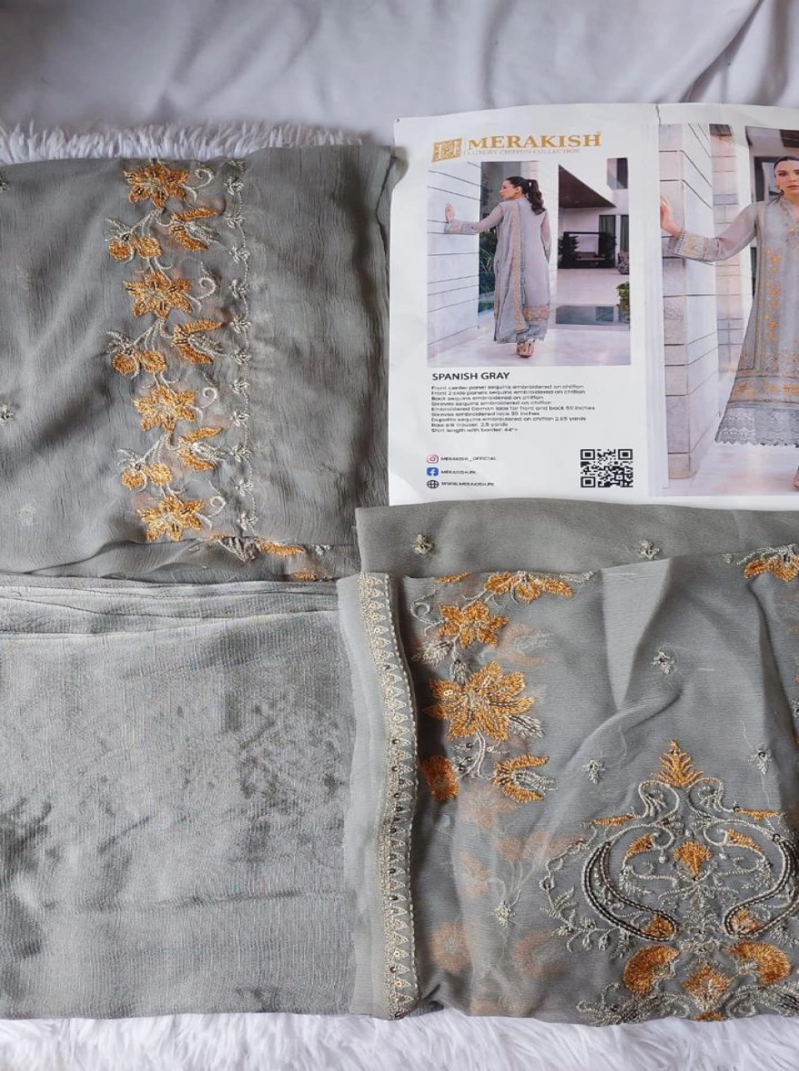 Mauve Blossom Embroidered Georgette 3-Piece Suit-Unstitched