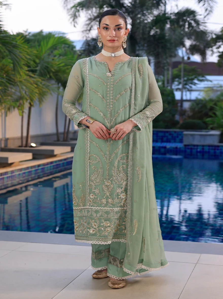 Rosewood Gold-Threaded Embroidered Georgette 3-Piece Suit-Unstitched