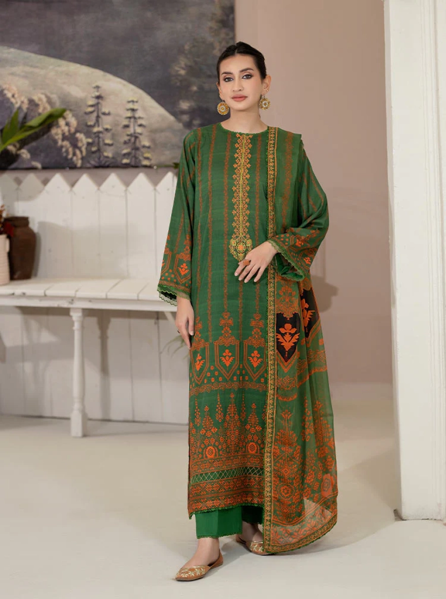 Binaas Varda Digital Printed Unstitched Lawn 3-Piece Suit - Emerald Green