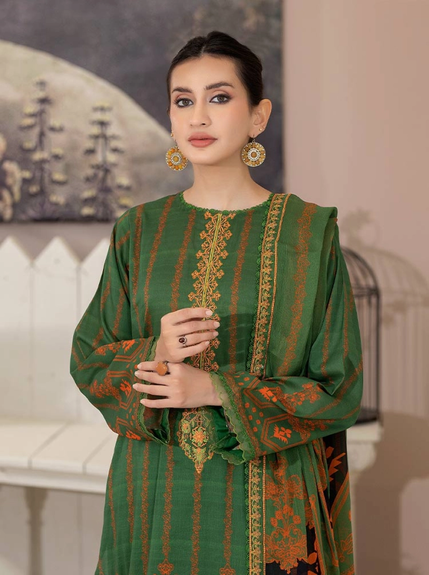 Binaas Varda Digital Printed Unstitched Lawn 3-Piece Suit - Emerald Green